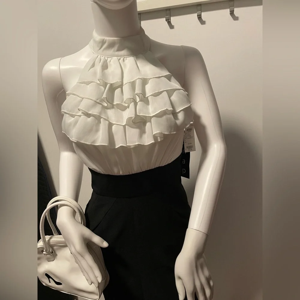 NWT black & white dress w/ ruffle chiffon top, size 3 - Picture 6 of 8